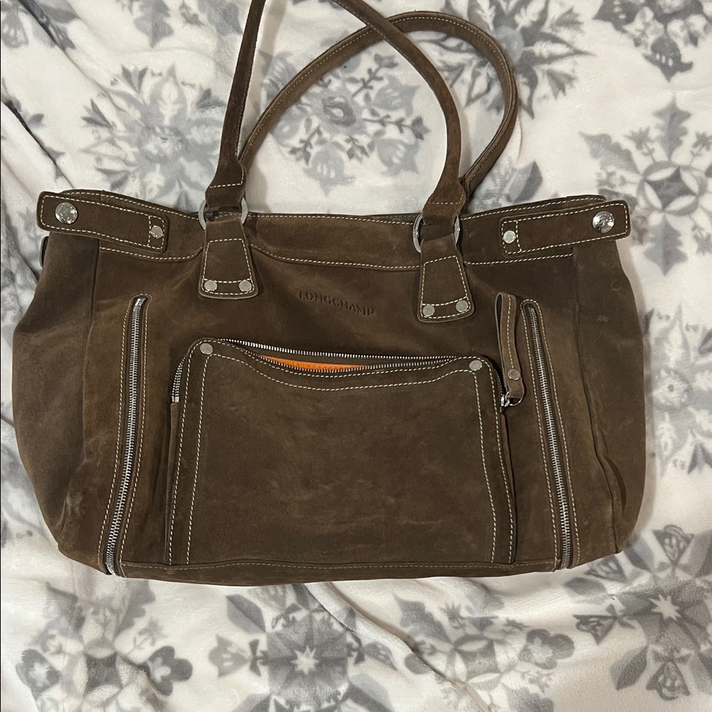 Longchamp Dark Brown Suede Tote